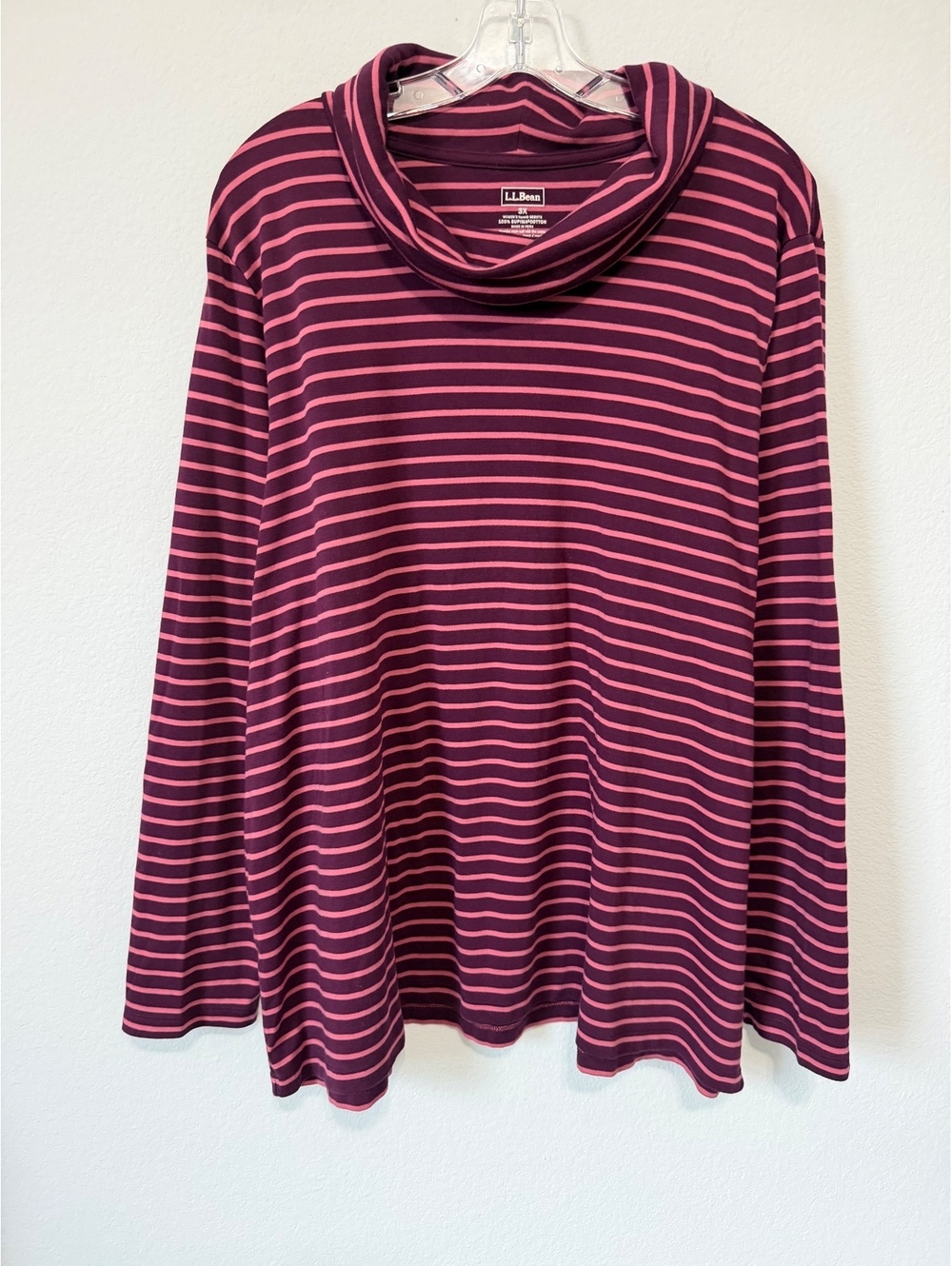 L.L.Bean Burgundy/Pink Striped Long Sleeve Cowl Neck Stretch Shirt Size 3X
